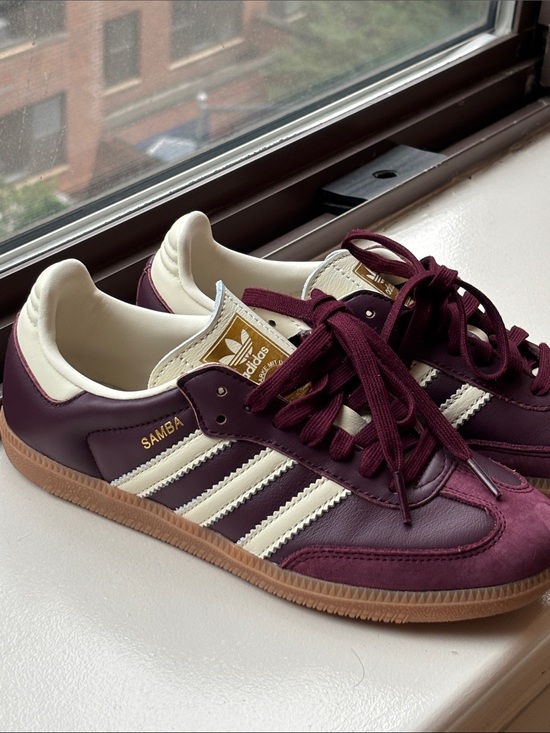 adidas Shoes - adidas Maroon and White Retro Sneakers with Gum Sole
